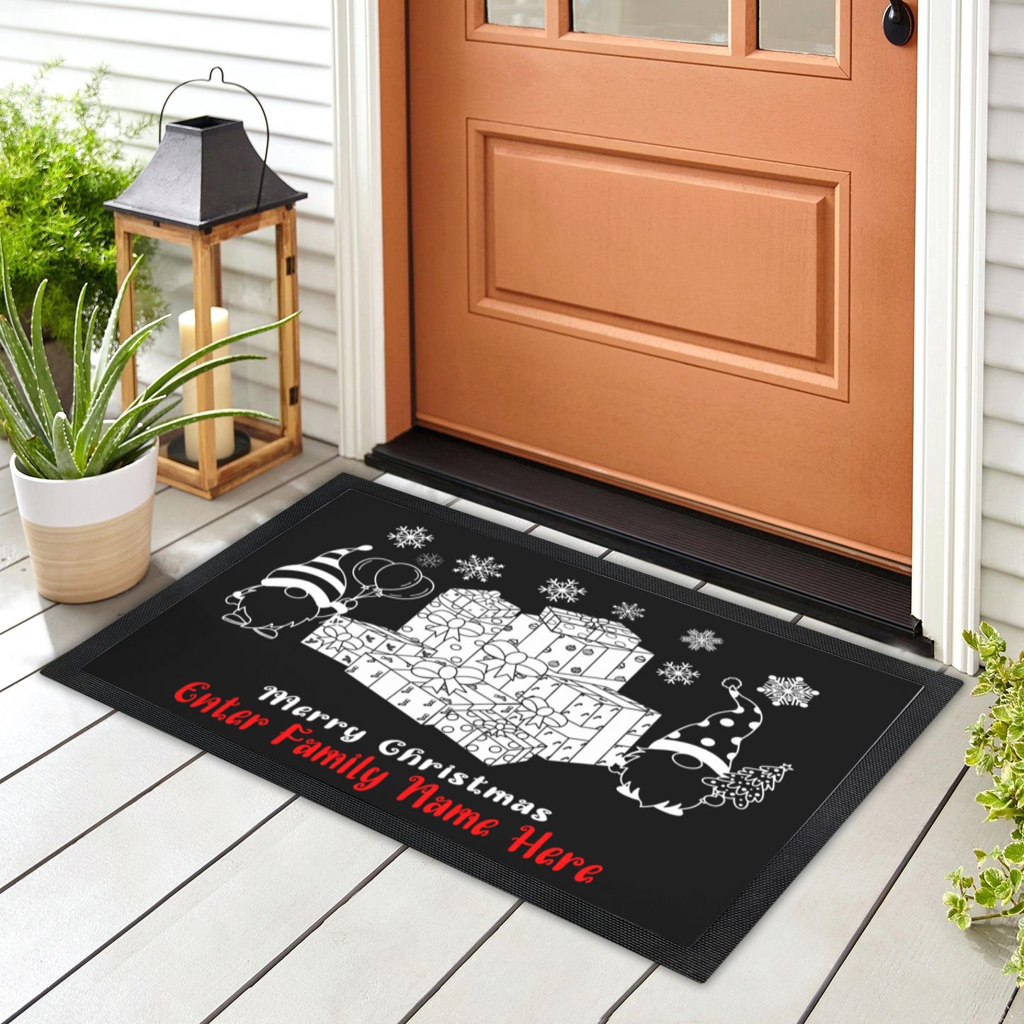 Personalized "Merry Christmas" Gnome Doormat Custom Name Holiday Entry Mat Gnome and Gift Themed Christmas Welcome Mat Festive Entry Decor