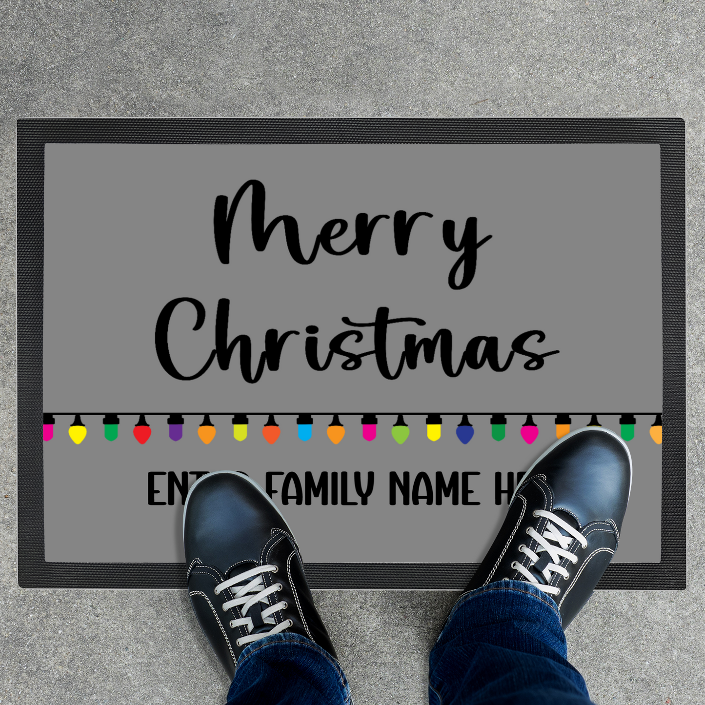 Personalized Christmas Doormat - Merry Christmas with Colorful Lights for Families