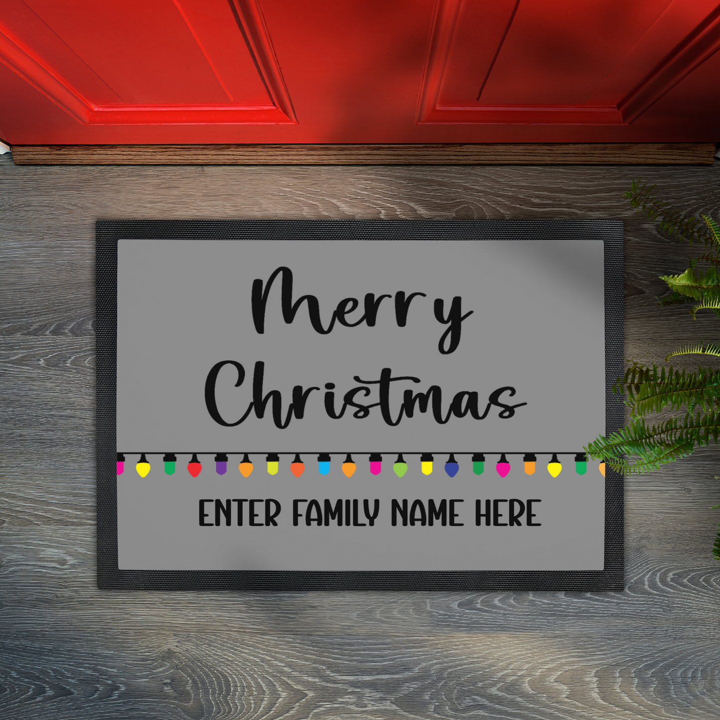 Personalized Christmas Doormat - Merry Christmas with Colorful Lights for Families