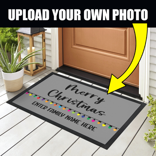 Personalized Christmas Doormat - Merry Christmas with Colorful Lights for Families