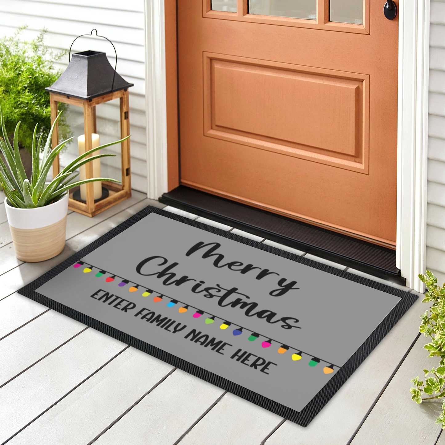 Personalized Christmas Doormat - Merry Christmas with Colorful Lights for Families