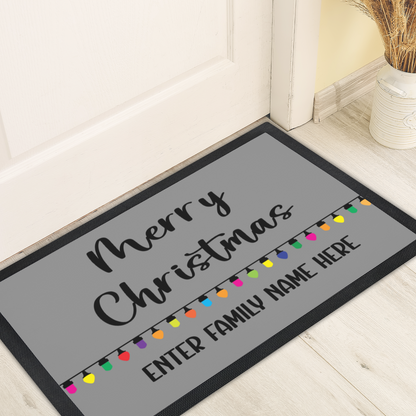 Personalized Christmas Doormat - Merry Christmas with Colorful Lights for Families