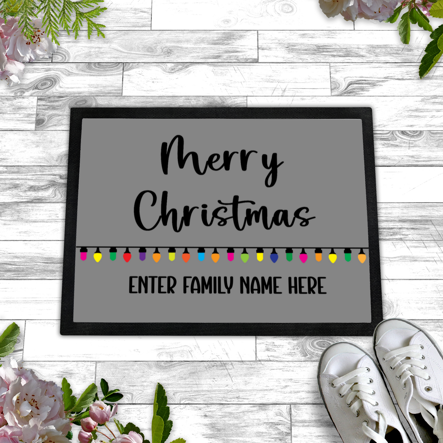 Personalized Christmas Doormat - Merry Christmas with Colorful Lights for Families