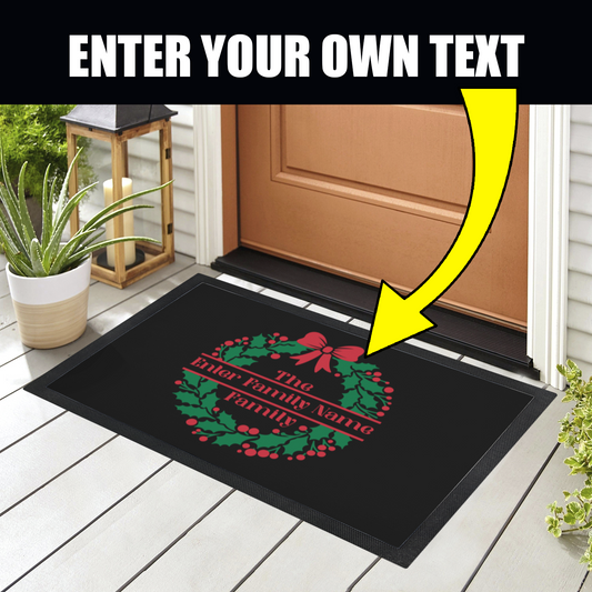 Personalized Christmas Wreath Doormat - Custom Family Name Holiday Welcome Mat for Festive Entryway Decor