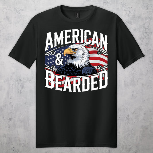 Gifts For Men - American & Bearded - Gildan 6400 Tshirts