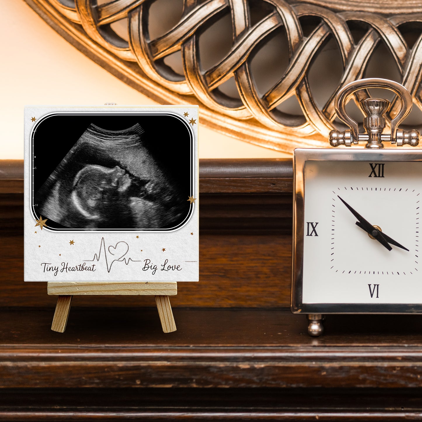 Baby Scan Gift – Tiny Heartbeat Big Love Personalized Tile with Easel