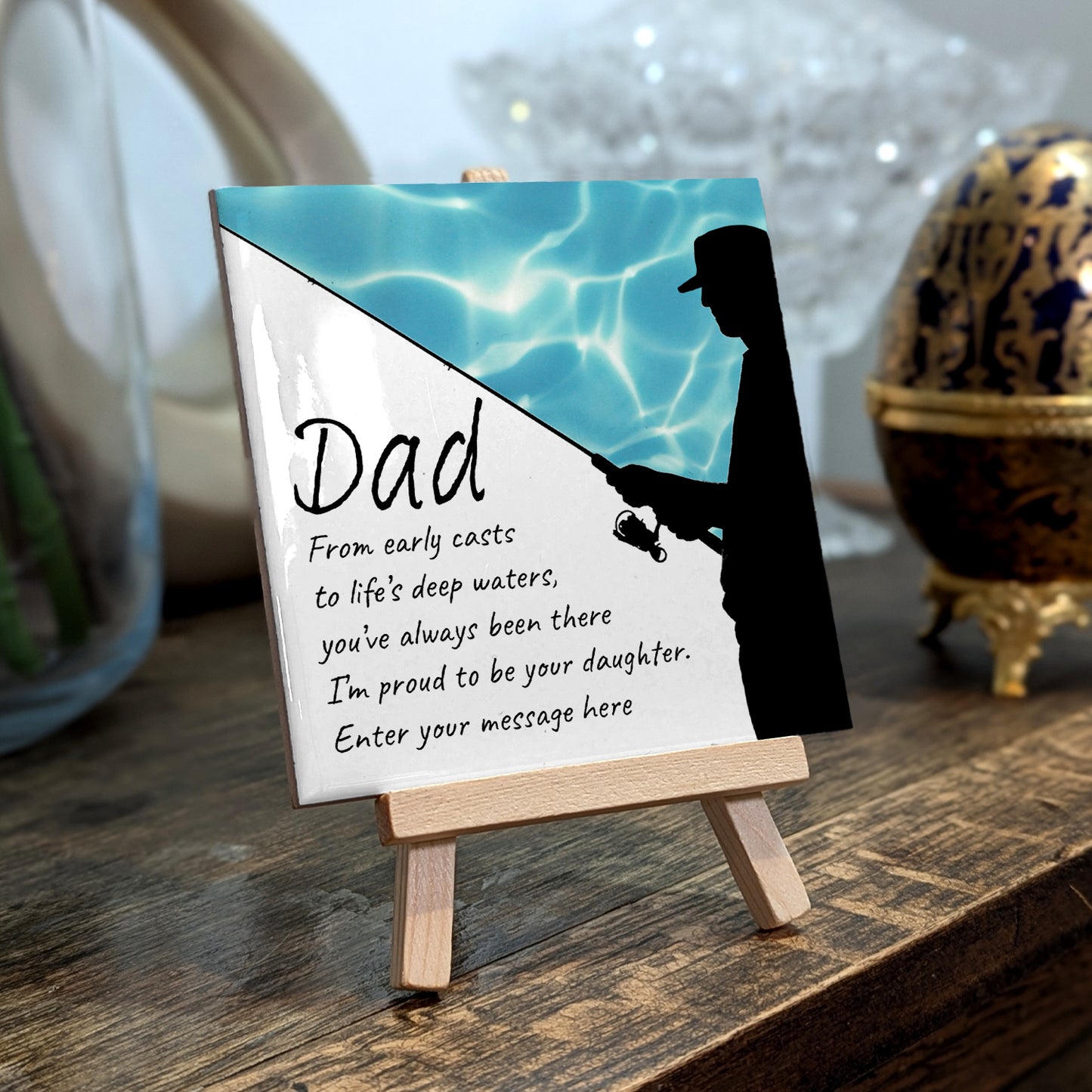 Gifts For Dad – Fishing Verse from Daughter Personalised Tile with Easel