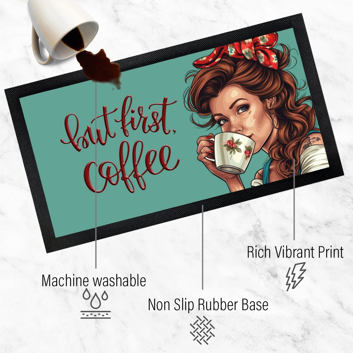 Custom Printed Coffee Station Mat / Kitchen Mat 4 Designs To Choose From 4 Designs
