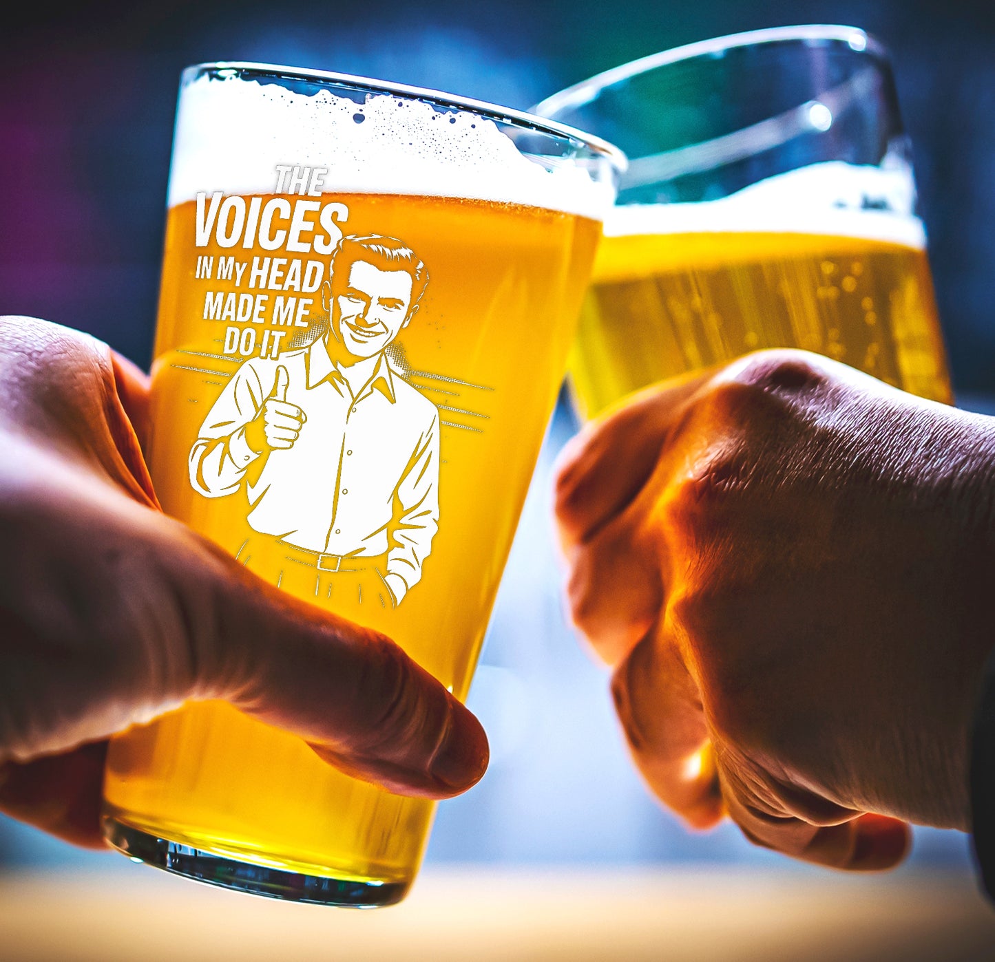Funny Beer Glass – Voices in My Head Made Me Do It Pint Glass Gift