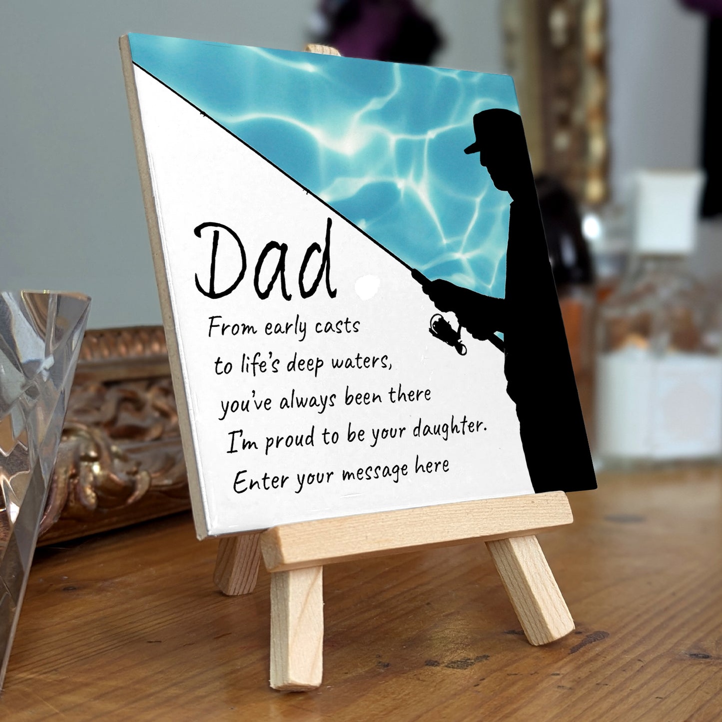 Gifts For Dad – Fishing Verse from Daughter Personalised Tile with Easel