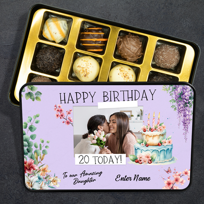 Birthday Gift For Daughter - Personalized Keepsake Tin of 12 Handmade Chocolates