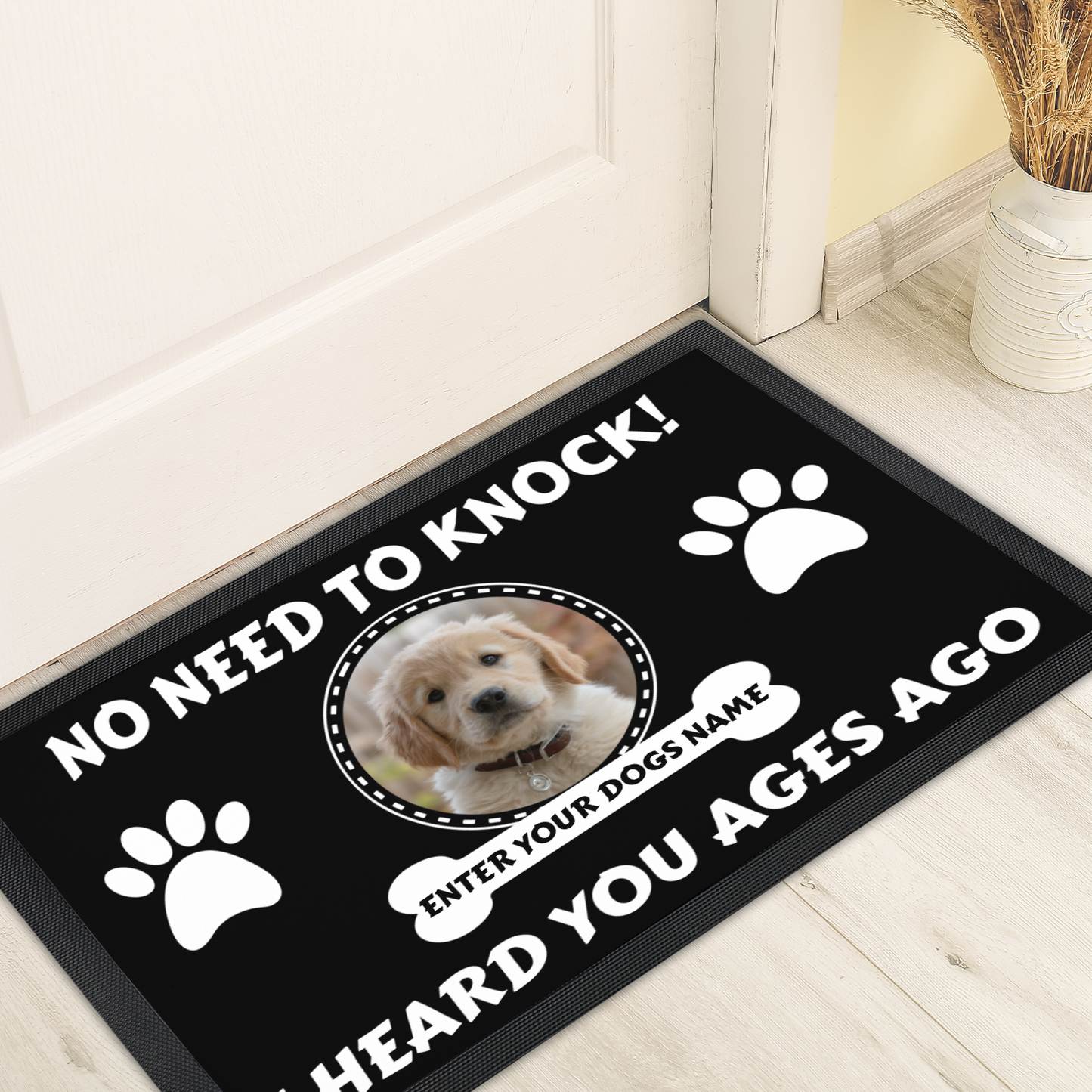 Personalized Doormat - No Need To Knock With Photo Upload & Dogs Name