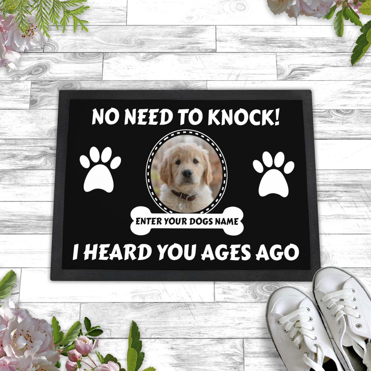 Personalized Doormat - No Need To Knock With Photo Upload & Dogs Name