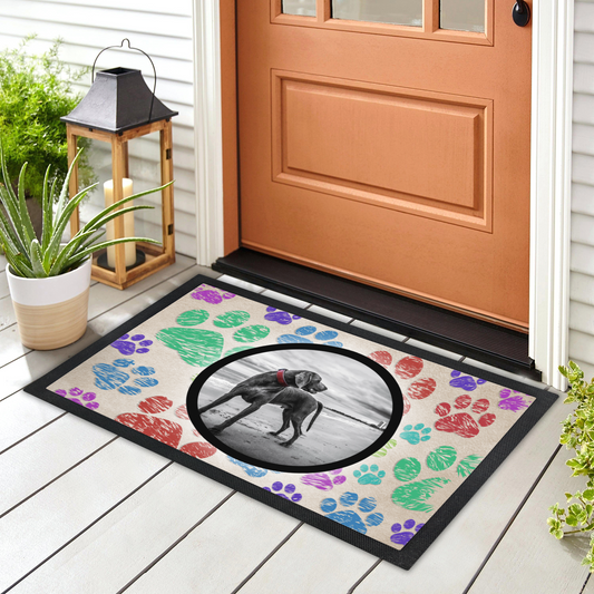 Rainbow Paws Personalized Doormat With Photo Upload