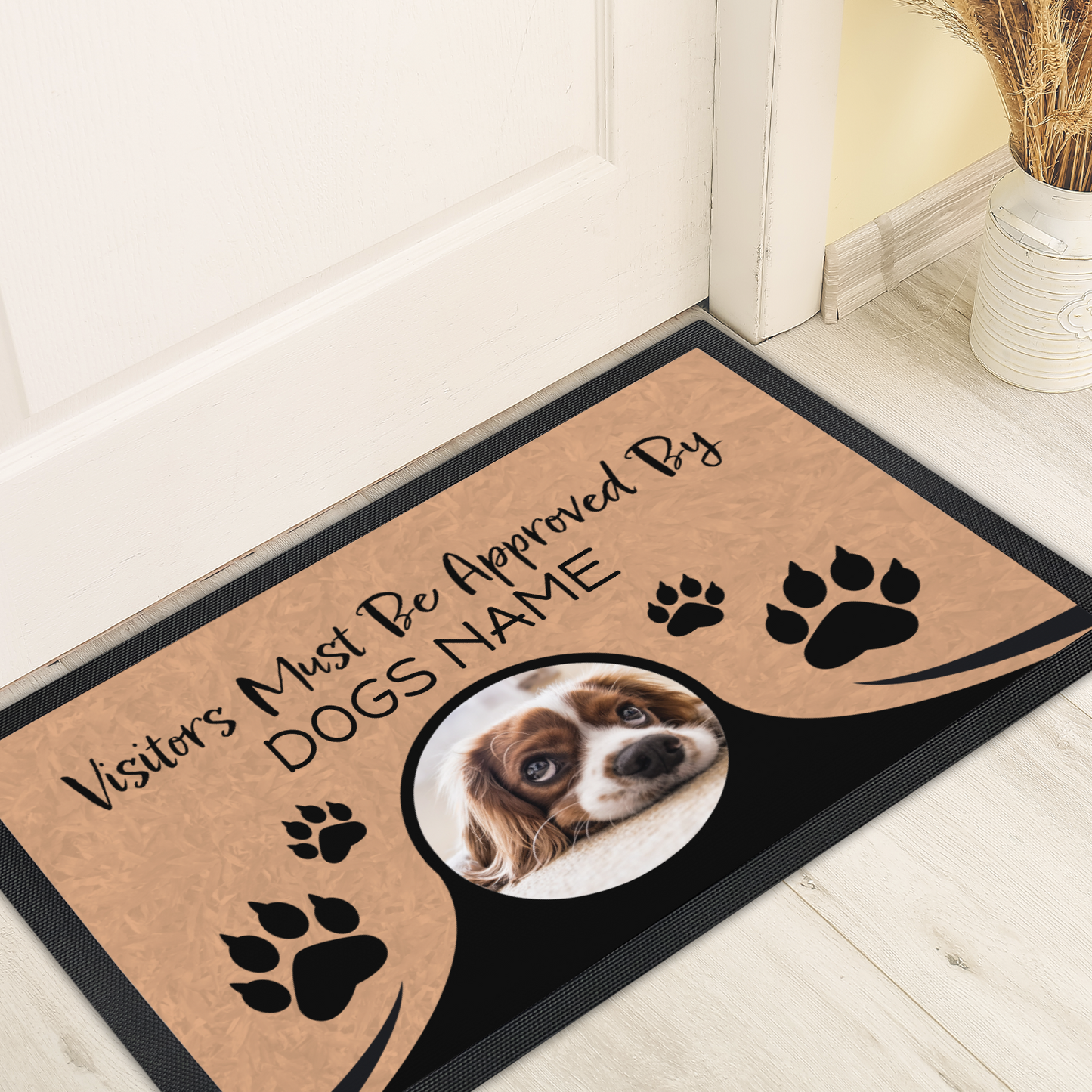 Visitors Must Be Approved By Your Dogs Name Personalized Doormat With Text & Photo Upload