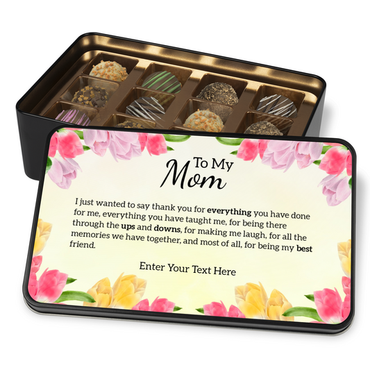 To My Mom Keepsake Tin Of 12 Luxury Handmade Chocolates With Personalized Text