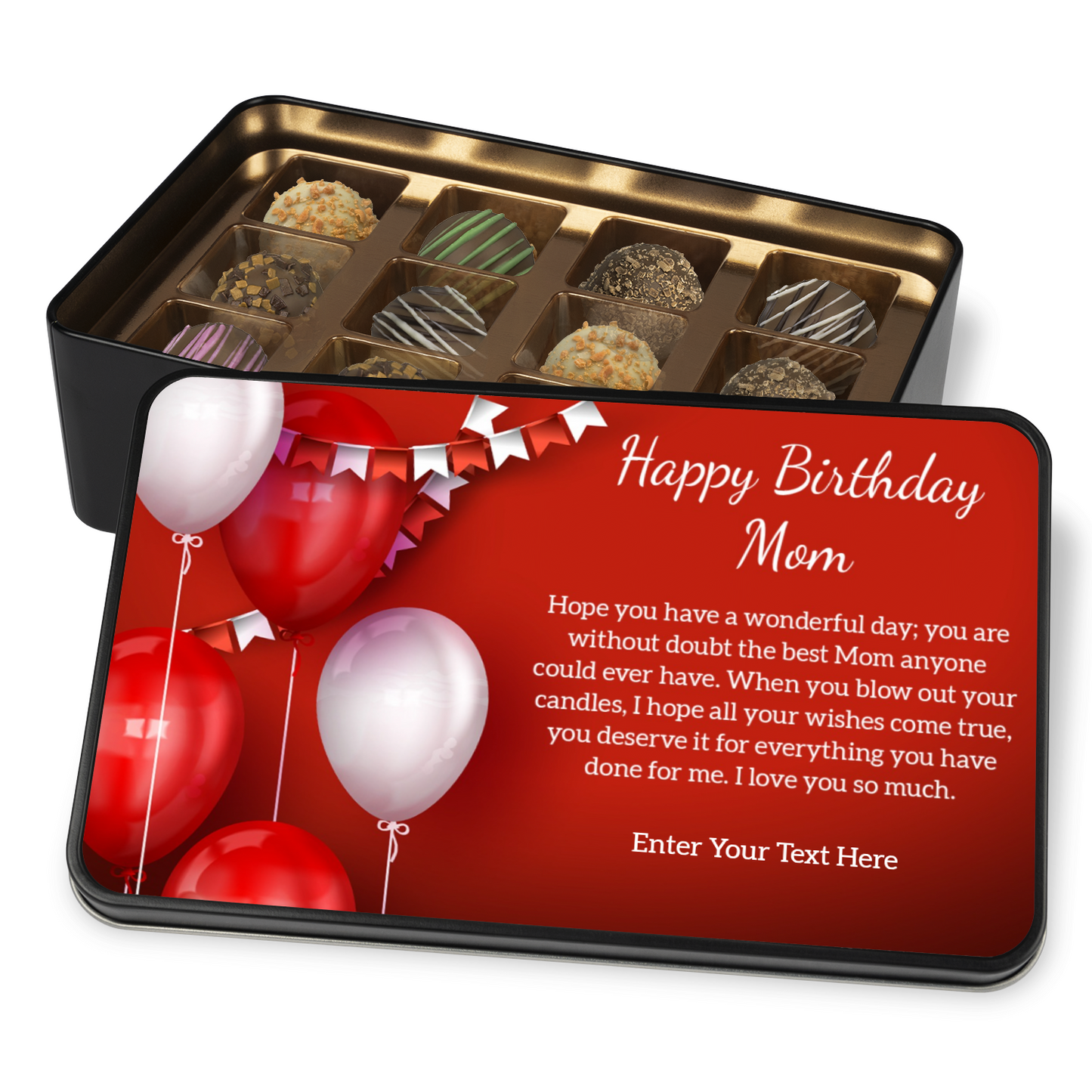 Happy Birthday To Mom Chocolates In Keepsake Tin With Personalized Text