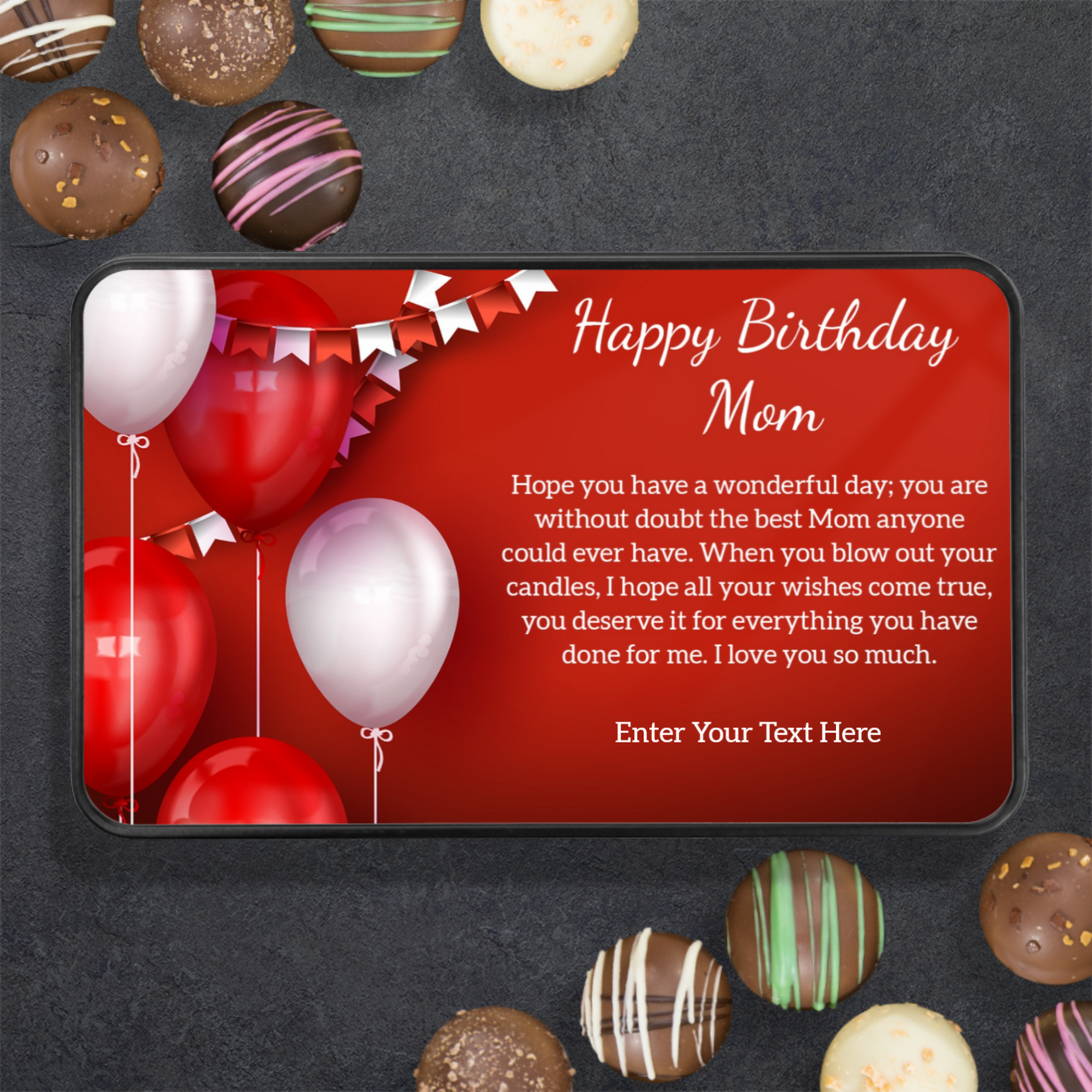 Happy Birthday To Mom Chocolates In Keepsake Tin With Personalized Text