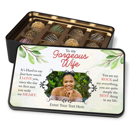 To My Gorgeous Wife Handmade Chocolates In A Personalized Keepsake Tin