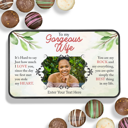 To My Gorgeous Wife Handmade Chocolates In A Personalized Keepsake Tin