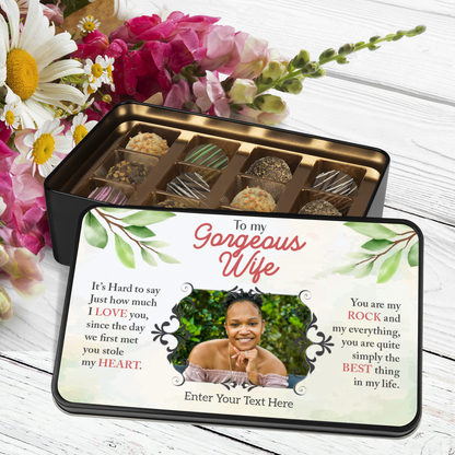 To My Gorgeous Wife Handmade Chocolates In A Personalized Keepsake Tin