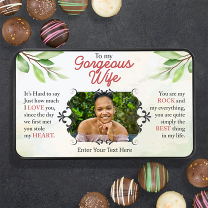 To My Gorgeous Wife Handmade Chocolates In A Personalized Keepsake Tin