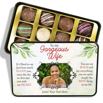 To My Gorgeous Wife Handmade Chocolates In A Personalized Keepsake Tin