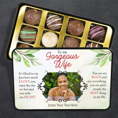 To My Gorgeous Wife Handmade Chocolates In A Personalized Keepsake Tin