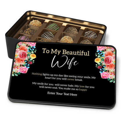 To My Beautiful Wife Handmade Chocolates In A Personalized Keepsake Tin