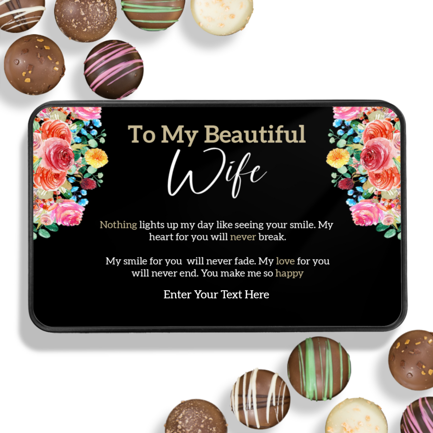 To My Beautiful Wife Handmade Chocolates In A Personalized Keepsake Tin