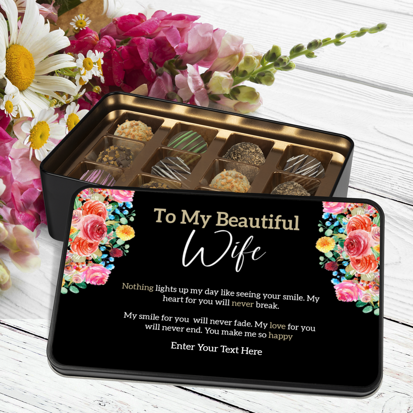 To My Beautiful Wife Handmade Chocolates In A Personalized Keepsake Tin