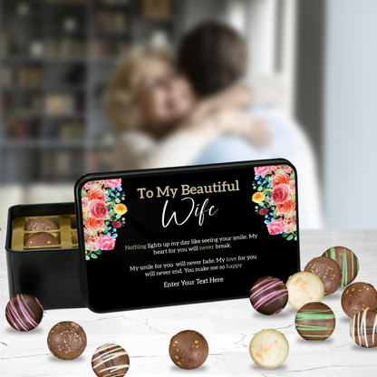 To My Beautiful Wife Handmade Chocolates In A Personalized Keepsake Tin