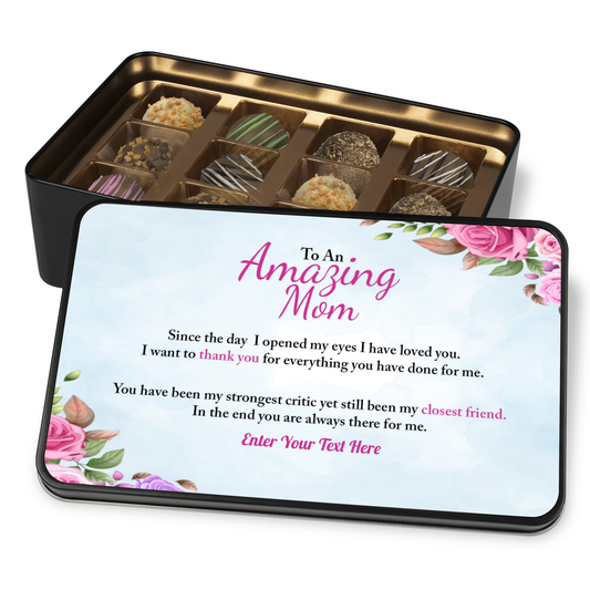 To An Amazing Mom  Keepsake Tin Of Handmade Chocolates With Personalized Text