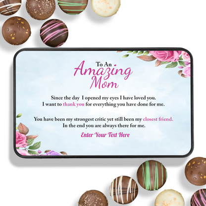 To An Amazing Mom  Keepsake Tin Of Handmade Chocolates With Personalized Text