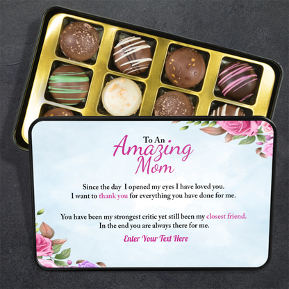 To An Amazing Mom  Keepsake Tin Of Handmade Chocolates With Personalized Text