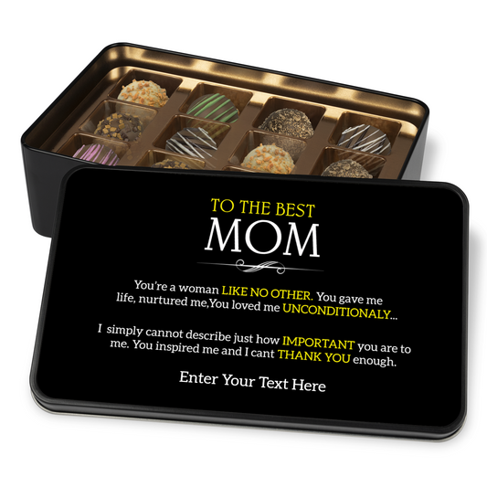 To The Best Mom Keepsake Tin Of Handmade Chocolates With Personalized Text