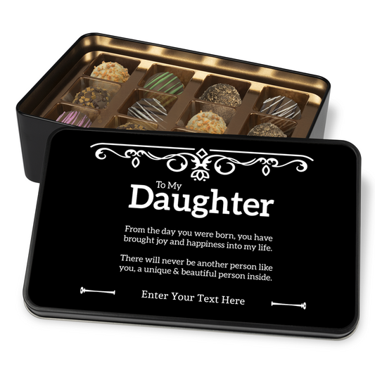 To My Daughter Joy & Happiness  Keepsake Tin Of Handmade Chocolates With Personalized Text & Photo Upload