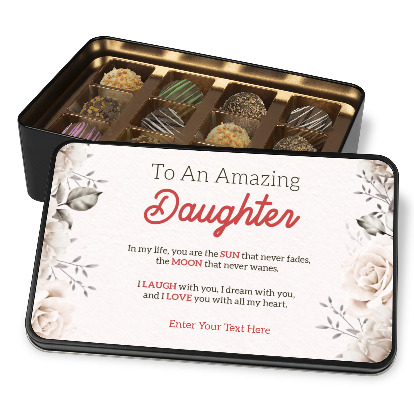 To An Amazing Daughter Keepsake Tin Of Handmade Chocolates With Personalized Text