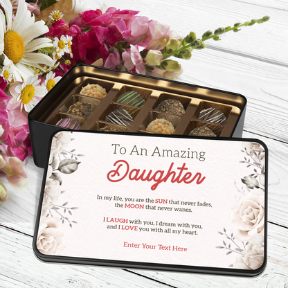 To An Amazing Daughter Keepsake Tin Of Handmade Chocolates With Personalized Text