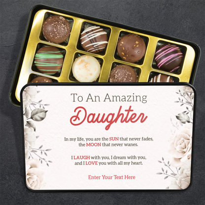 To An Amazing Daughter Keepsake Tin Of Handmade Chocolates With Personalized Text