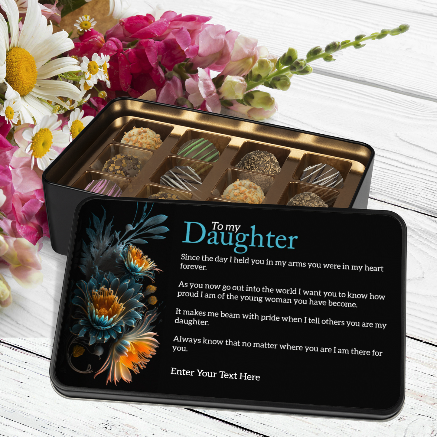 To My Daughter Keepsake Tin Of Handmade Chocolates With Personalized Text