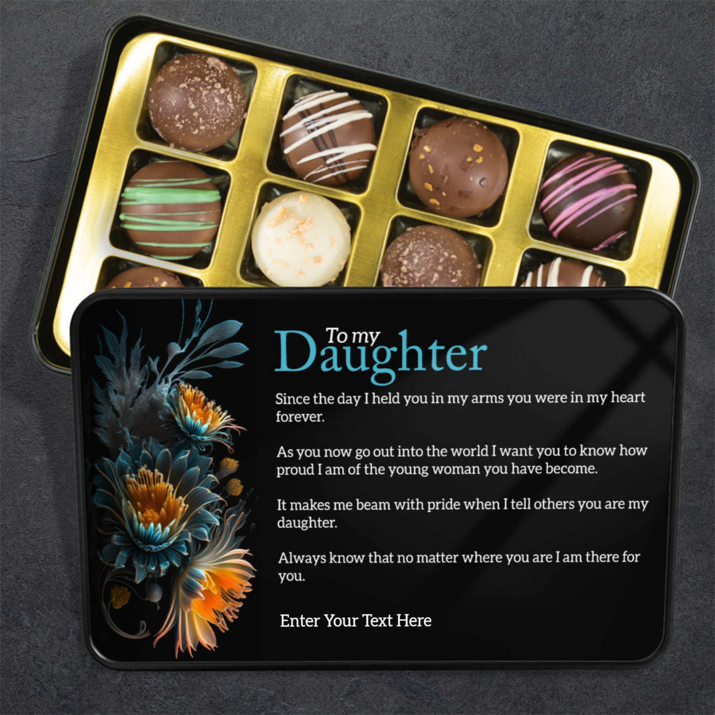 To My Daughter Keepsake Tin Of Handmade Chocolates With Personalized Text