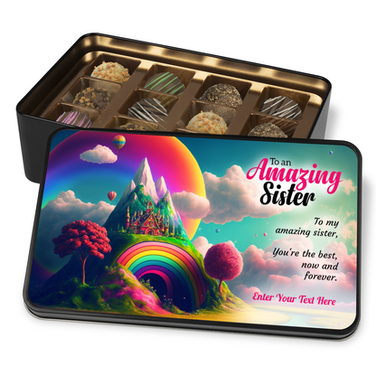 To An Amazing Sister Keepsake Tin Of 12 Luxury Handmade Chocolates With Personalized Text