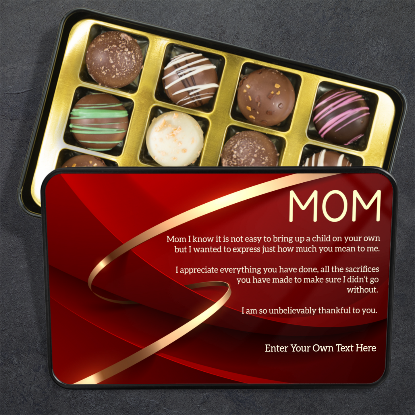 To Mom Keepsake Tin Of 12 Luxury Handmade Chocolates With Personalized Text