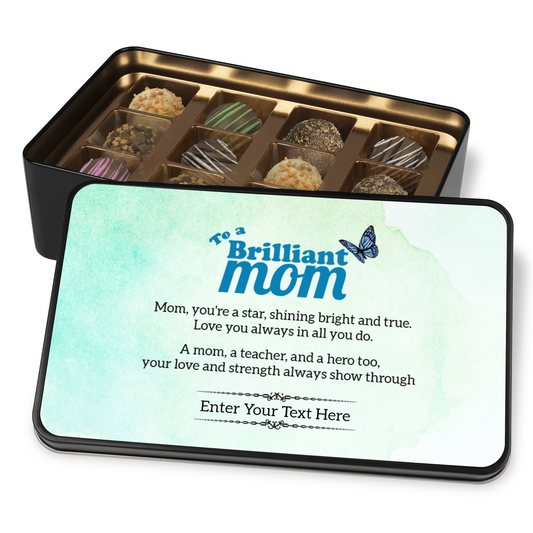 To A Brilliant Mom Keepsake Tin Of Handmade Luxury Chocolates With Personalized Text