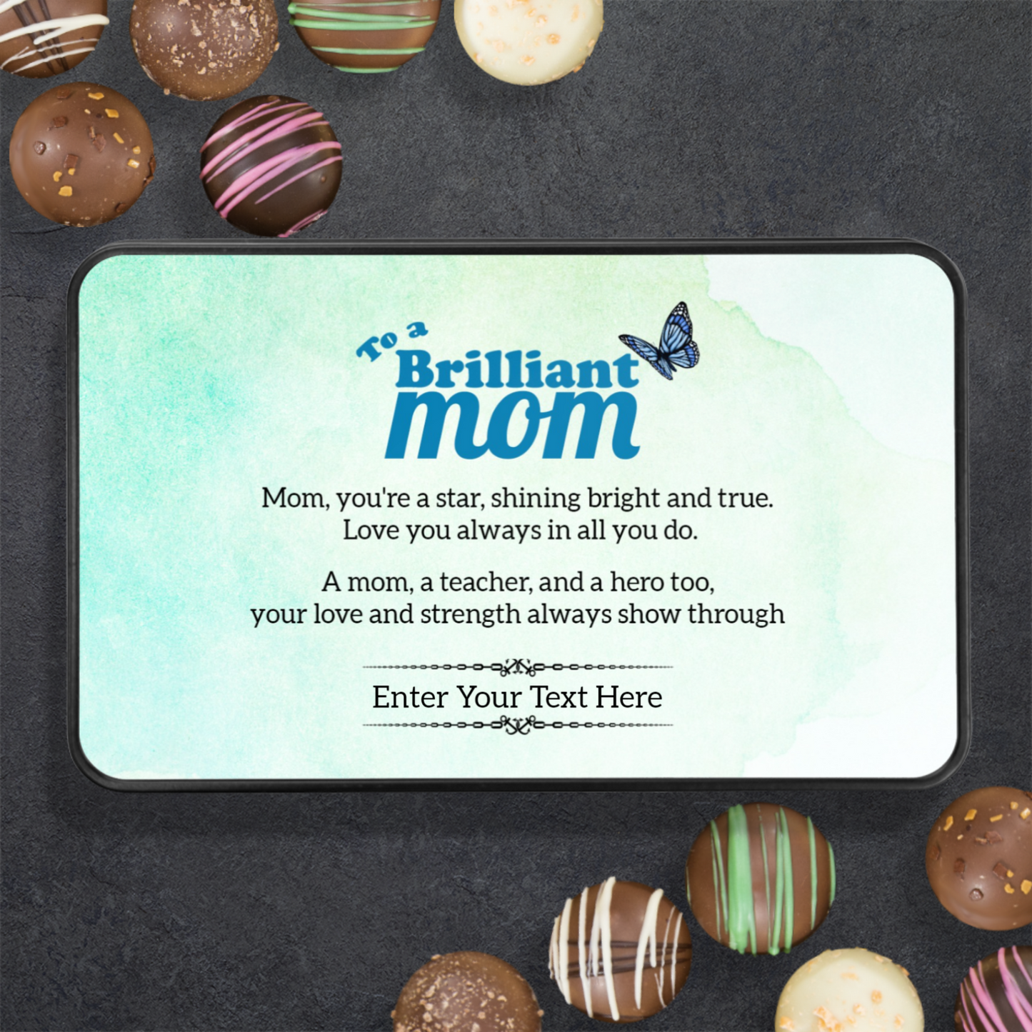 To A Brilliant Mom Keepsake Tin Of Handmade Luxury Chocolates With Personalized Text