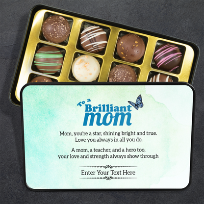 To A Brilliant Mom Keepsake Tin Of Handmade Luxury Chocolates With Personalized Text