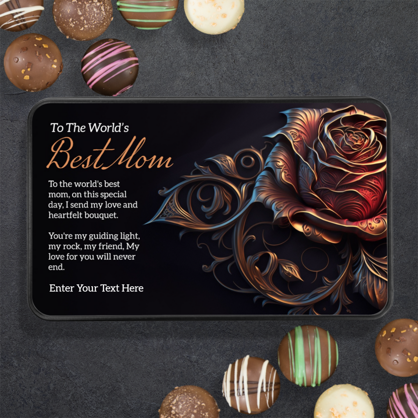 The Worlds Best Mom Keepsake Tin Of 12 Luxury Handmade Chocolates With Personalized Text