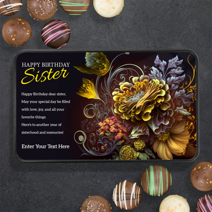 Happy Birthday Sister Keepsake Tin Of 12 Luxury Handmade Chocolate With Personalized Text