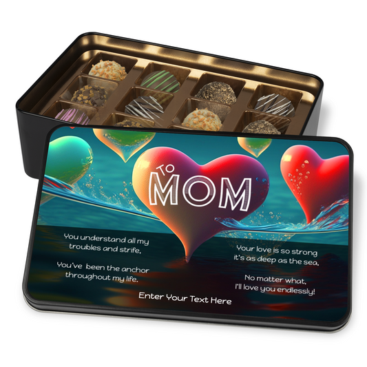 To Mom Keepsake Tin Of 12 Luxury Handmade Chocolates With Personalized Text